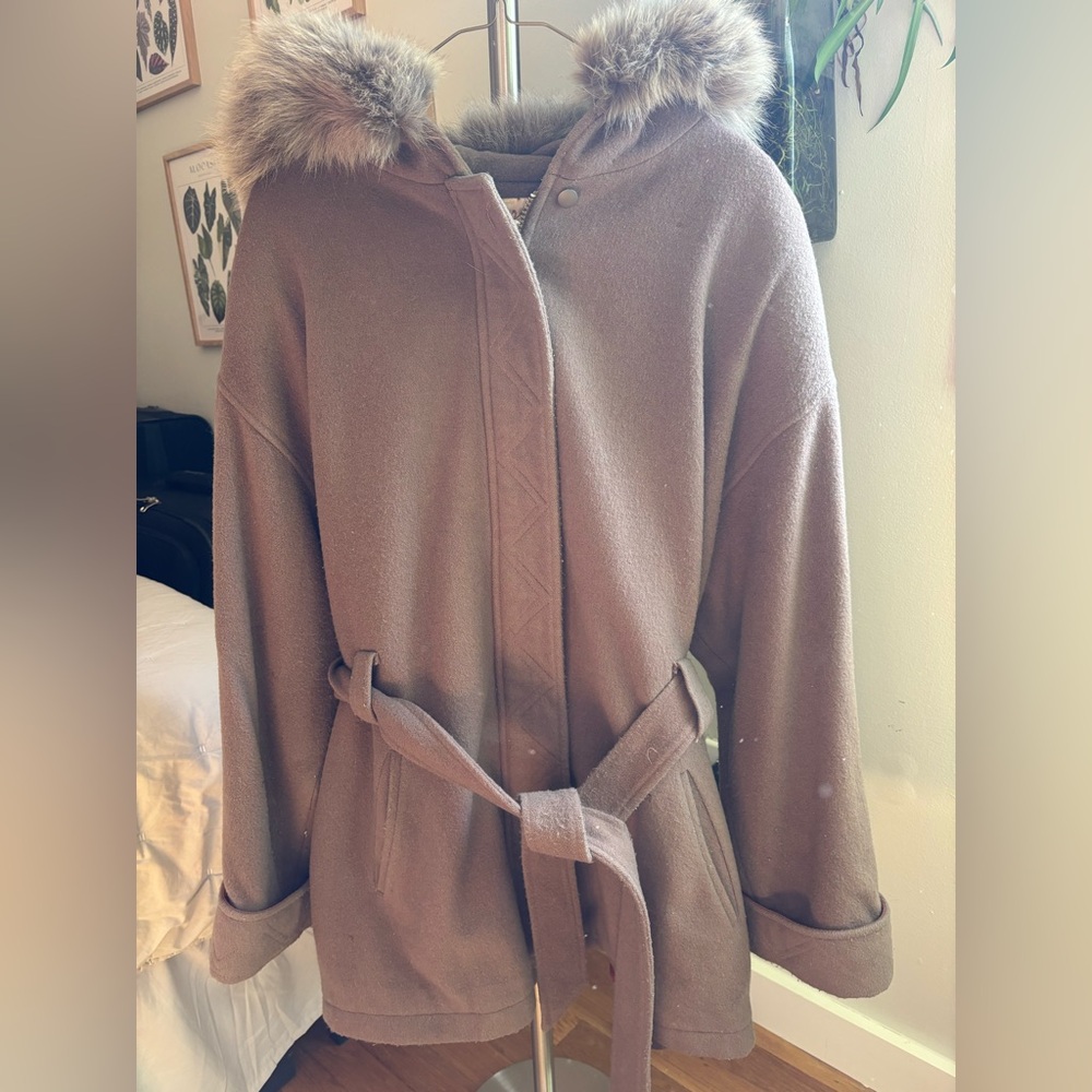 Lorovi Vintage 70s Fur And Wool Coat Brown/Tan, Large